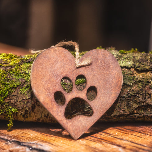 Paw Print Heart - Rustic Rusted Garden Sign